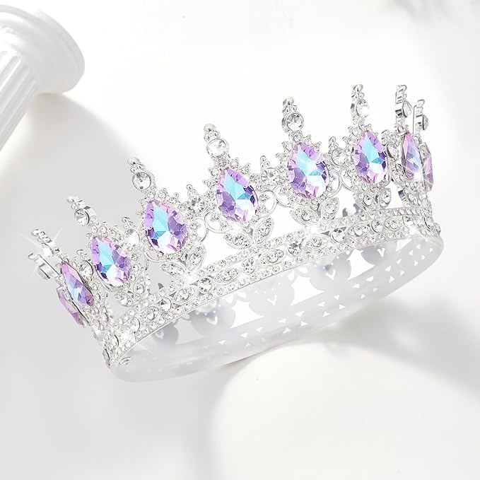 Queen Crown Rhinestone Wedding Crowns and Tiaras for Women Costume Party Hair Accessories Princess Birthday Crown Crystal Bridal Crown (Silver & Violet Crown)