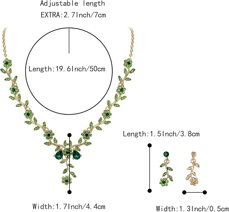 BriLove Women's Wedding Jewelry Leaf Cluster Flower Crystal Dangle Earrings Pendant Necklace Set for Bridal