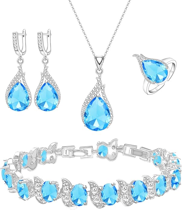 GZWHD Jewelry Set for Women CZ Earrings Necklace Ring Bracelet Set Prom Party Wedding Jewelry Gift for Mother Friend Wife