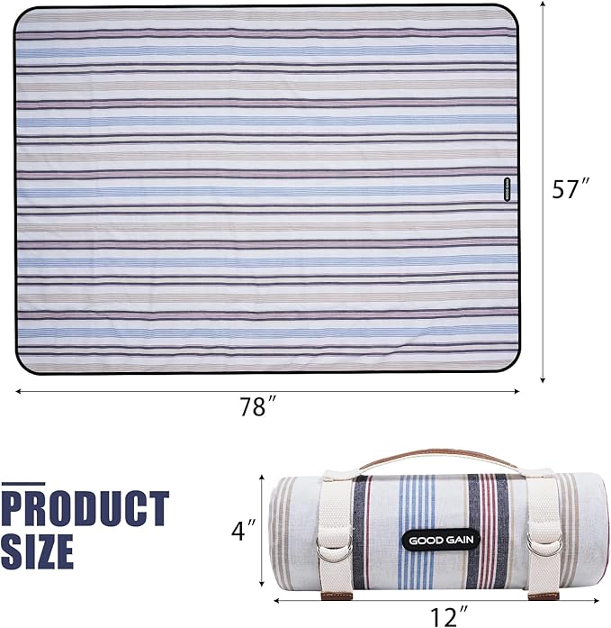 G GOOD GAIN Waterproof Picnic Blanket Portable with Carry Strap for Beach Mat or Family Outdoor Camping Party（Oyster）