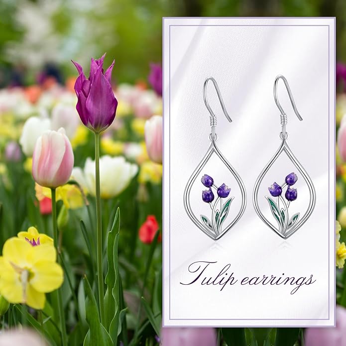 VONALA Flower Earrings for Women 925 Sterling Silver Rose/Lotus/Scottish Thistle/Tulip/Lilac/Mushroom/Pineapple Dangle Drop Earrings Flower Jewelry Gifts for Women Girls Birthday Gifts