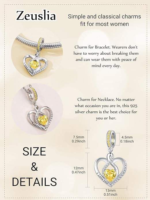 Heart Birthstone Charms for Bracelets, 925 Sterling Silver Women Bead Charms for Charm Bracelets Necklace, Mother's Day Birthday Anniversary Jewelry Gifts for Wife Mom Grandma Daughter
