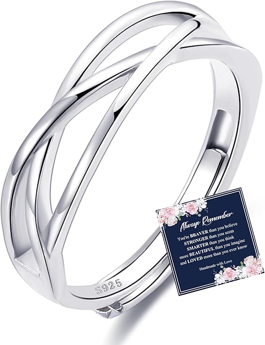 OOOPEL Sterling Silver Adjustable Ring S925 Silver Rings for Women Cubic Zirconia Twist Love Knot Dainty Ring Silver Minimalist Open Finger Rings Silver Thumb Sterling Silver Ring