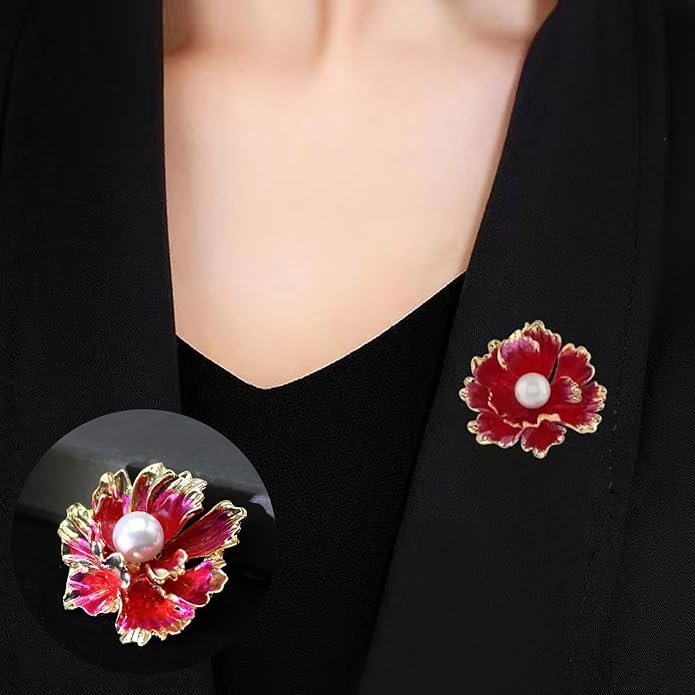 Crystal Pearl Flower Brooches Pins Fashion Beautiful Created Rhinestone Floral Brooch Good Idea for Party Dance Wedding Banquet for Elegant Women Girl