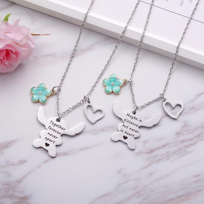 2PCS Best Friend Necklace Set, BFF Friendship Necklace for 2, Long Distance Birthday Jewelry Gift for Sister Bestie