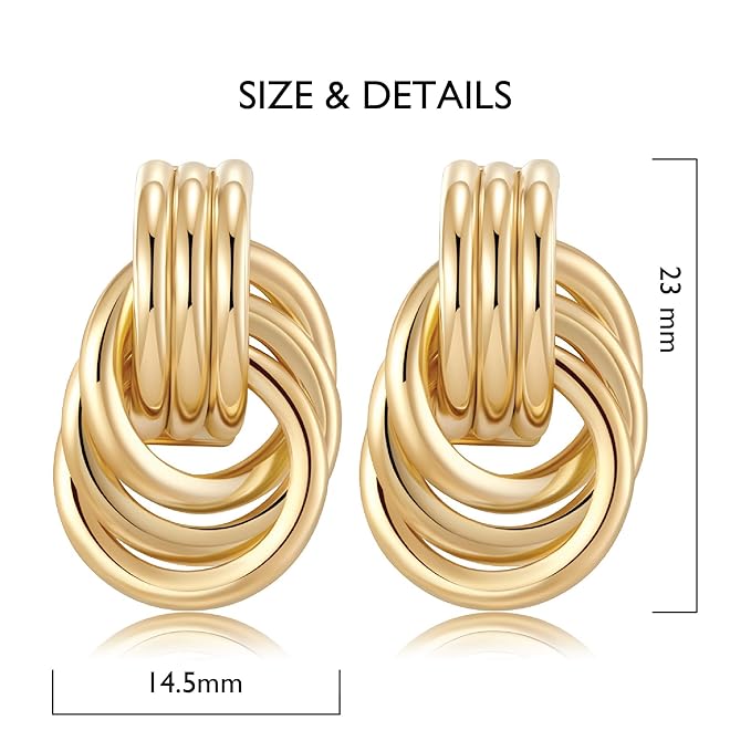 Gold Plated Chunky Gold Earrings for WomenKnot Link Circle Statement Drop Dangle Earrings Studs Trendy Jewelry
