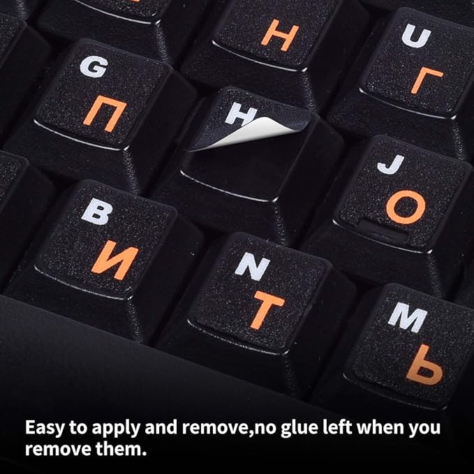 2PCS Russian Keyboard Stickers, Russian-English Keyboard Letters Replacement Sticker Orange Font with Black Background for PC Computer Laptop Notebook Desktop, Cyrillic Keyboard Alphabet Stickers