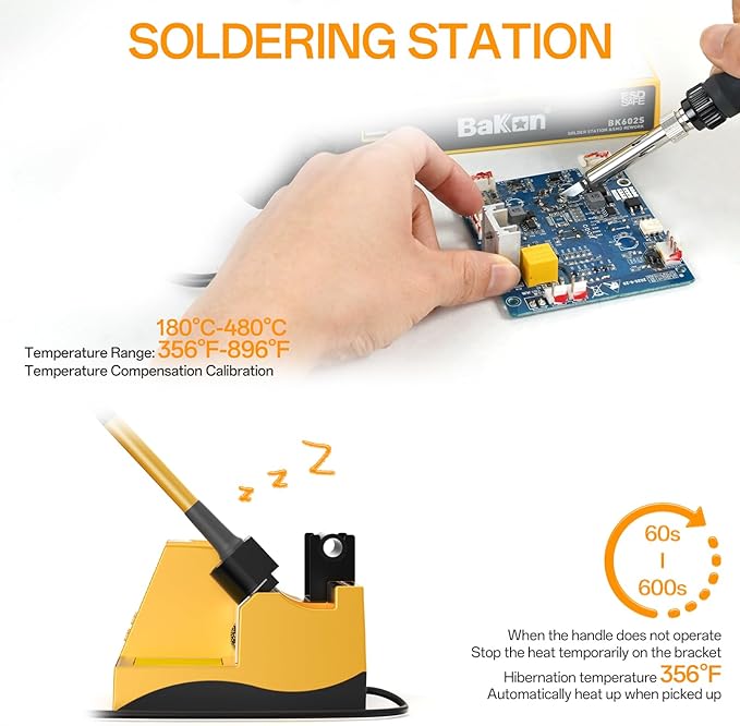 BK602S Soldering Iron & Desoldering Gun 2-In-1 Set, Hot Air Rework Station Diy Soldering Station, Soldering Practice Kit, Auto Sleep, ºC/ºF Conversion, Big Screen Display
