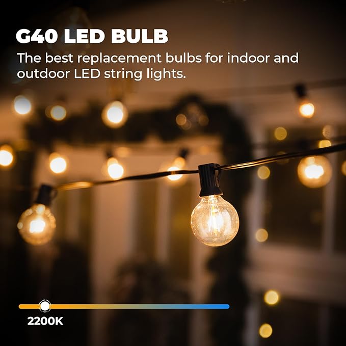 36 Pack LED G40 Replacement Bulbs for String Lights, Shatterproof Plastic Globe Bulb for Indoor Outdoor Patio Decor, E12 Candelabra Socket Base, Warm White