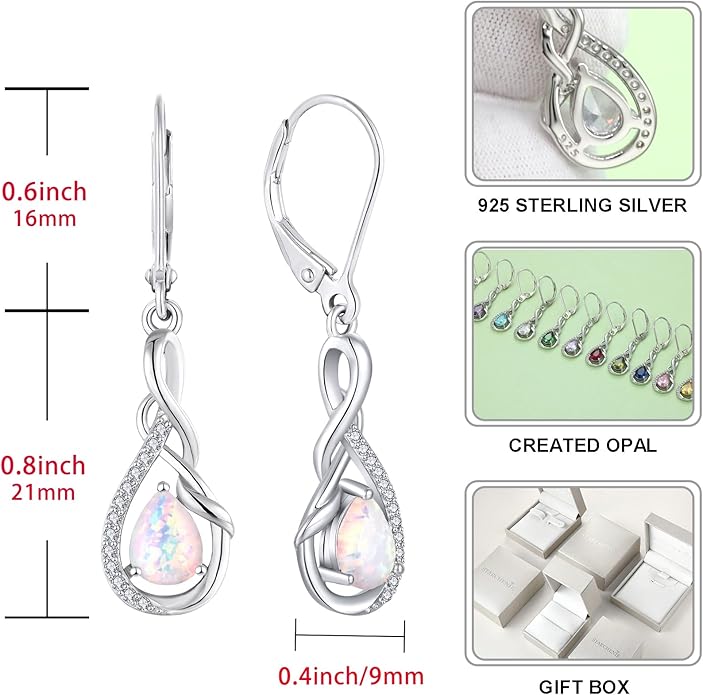 Starchenie Infinity Dangle Drop Earrings Sterling Silver Leverback Earrings Gemstones Twisted Jewelry