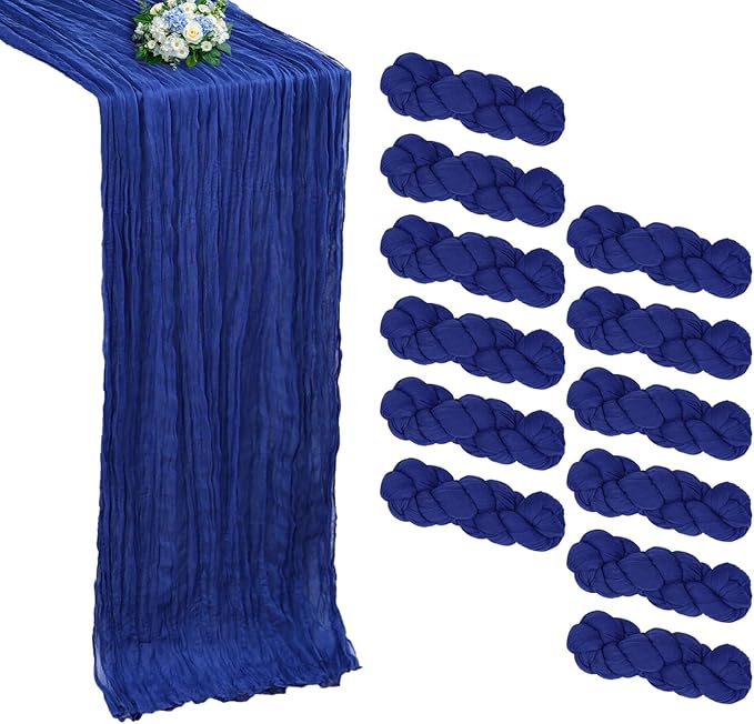 12 Pack Royal Blue Cheesecloth Table Runner 10FT Boho Cheese Cloths Gauze Fabric Table Runners 120 Inch Rustic Sheer for Wedding Birthday Party Baby Shower Centerpiece Home Decorations