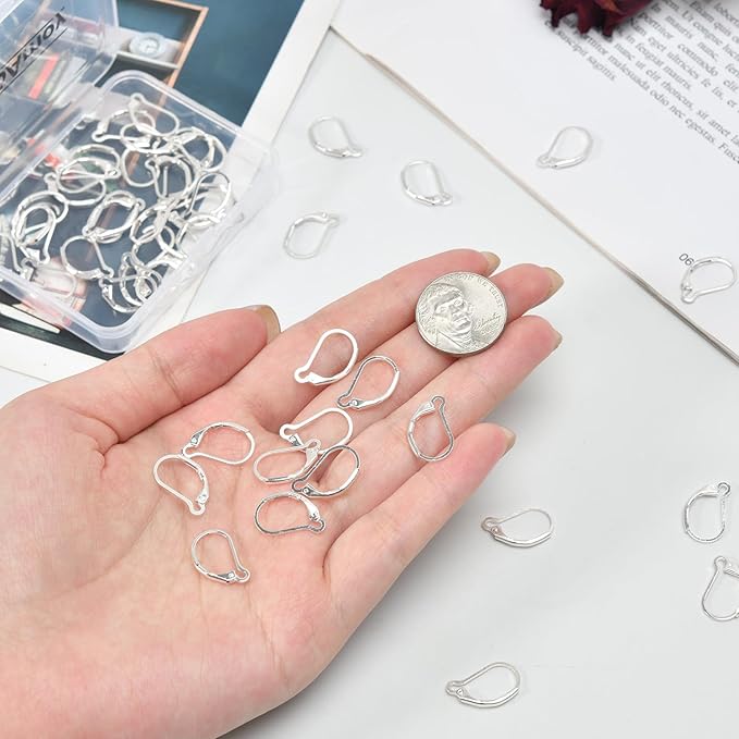 100Pcs Silver Filled Leverback Earwires French Earring Hooks,Hypoallergenic Dangle Ear Wire Findings for DIY Jewelry Making Supplies (Silver-French Leverback Earwires)