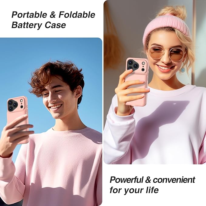 GIN FOXI Battery Case for iPhone 17 Pro, Charging Case Charger 8500mAh Ultra-Slim Lightweight Powerful Battery Pack 15W Fast Rechargeable Anti-Fall TPU Juice Box for iPhone 17 Pro (6.3") Pink