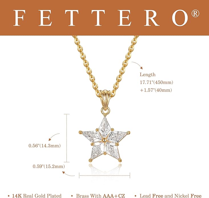 Fettero Christmas Necklace for Women Trendy 14K Gold Plated Dainty Diamond Necklace Charm CZ Clover Star Pendant Necklaces Simple Jewelry Gold Necklace for Women