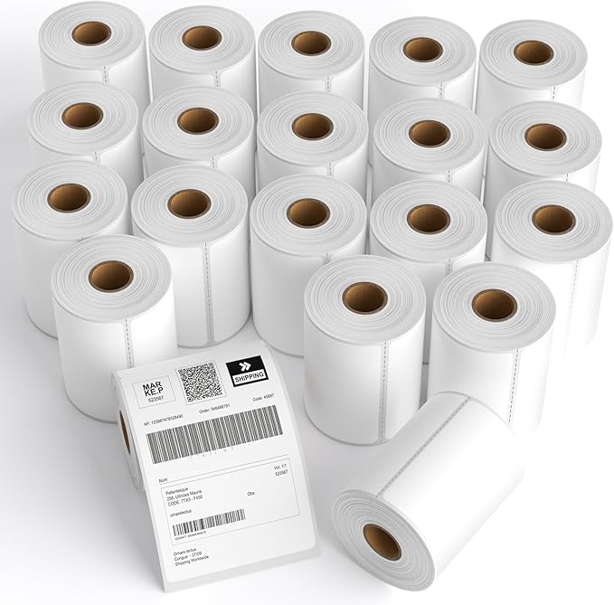 20 Rolls 4" x 6" Direct Thermal Printer Label, 250 Labels/Roll, Total 5000 Thermal Shipping Labels, Strong Adhesive, Commercial Grade, Perforated, Compatible with Most Thermal Printers (NOT for DYMO)