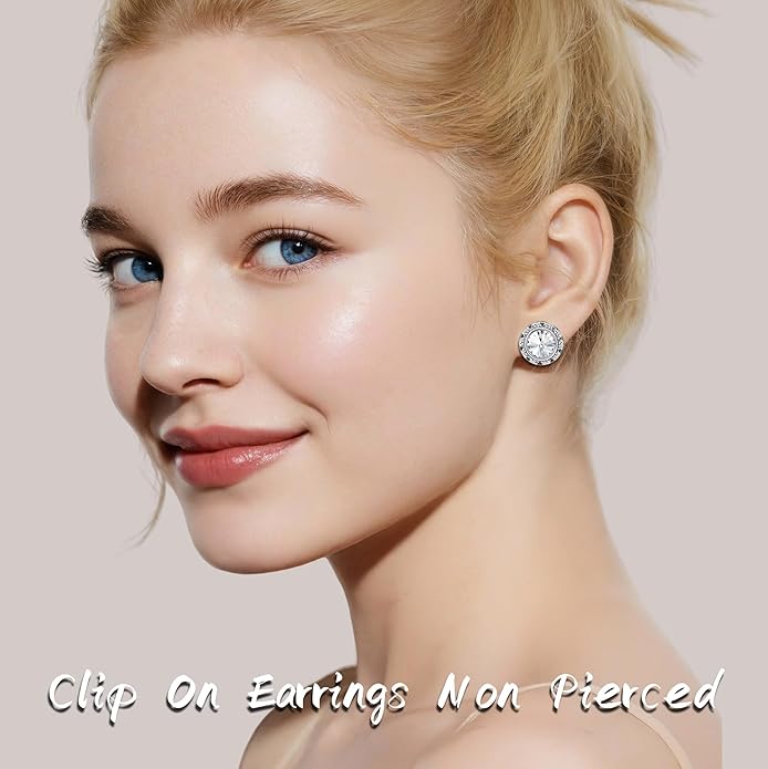 Clip on Dance Earrings for Women Crystal Halo Rhinestone Earrings for Competitions Performance Stage Wedding Party