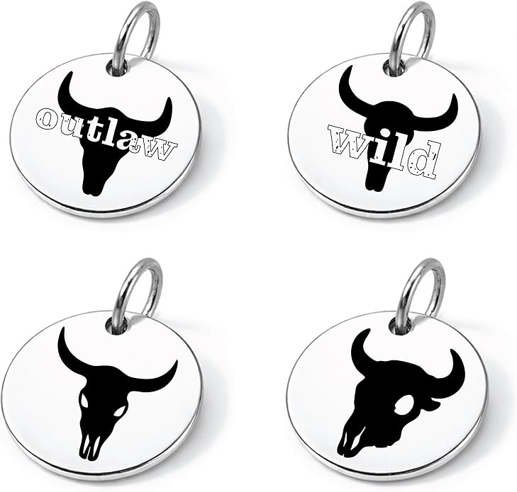 SM Design Western Charm Set of 4 – Stainless Steel Western Charms for Bracelets & Necklaces – Cowgirl, Ranch & Country Style Jewelry Charms – Western Gift for Women & Moms