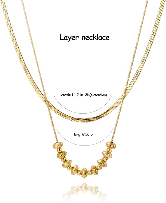Layered Beaded Pendant Choker Necklace for Women,Stackable Stack Delicate Trendy Gold Plated Stainless Steel Snake Chain Choker Necklaces,Simple Gold Jewelry Necklaces for Prom Party