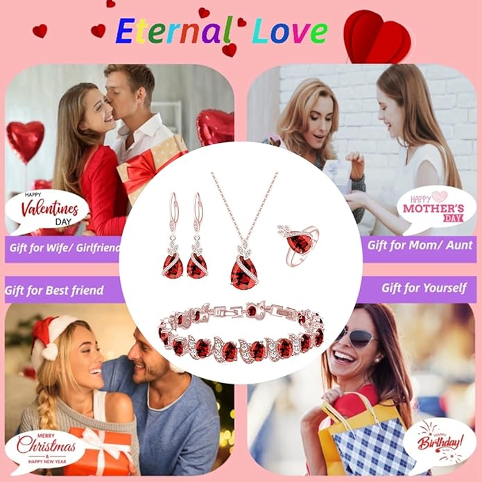 LMXXVJ Jewelry Set for Women,Teardrop Cubic Zirconia Necklace Earrings Adjustable Ring Bracelet Jewelry Set Formal Jewelry Gift