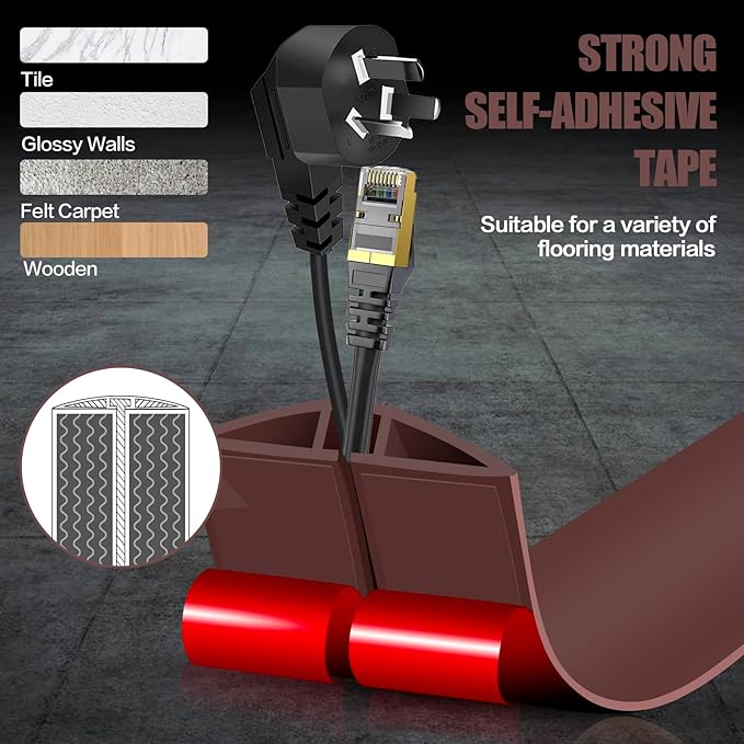 Floor Cord Cover Cavity 0.8"x0.37" Self Adhesive Cord Hider, 10FT Low Profile Cable Management, Extension Strip Protector for Wires, Prevent Cable Trips for Offices, Gyms, Exhibitions（Coffee）