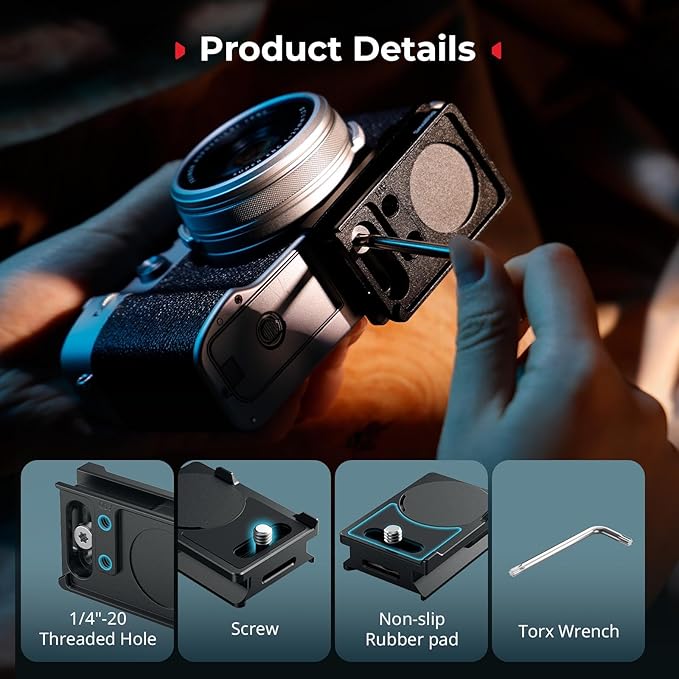 SMALLRIG Mount Plate for AirTag, Quick Release Camera Mount Baseplate for Arca-Type, Built-in EVA Pad, 1/4"-20 Screws, for FUJIFILM X-H2 / X-T4 / X-T5 / X-T50 / GFX 100S II / F8-X5M / X100V - MD5425
