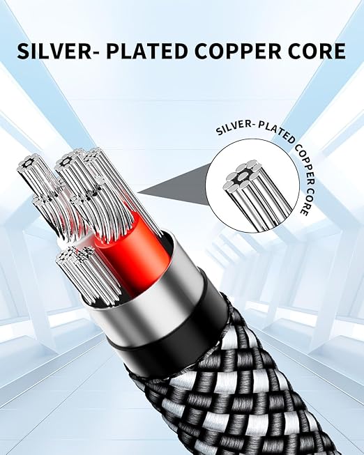3.5mm Nylon Braided Aux Cable 4FT, Silver-Plated Wire Core Male to Male Cord for Headphones Car Home Stereos Speaker Compatible with iPhone iPad iPod Echo More