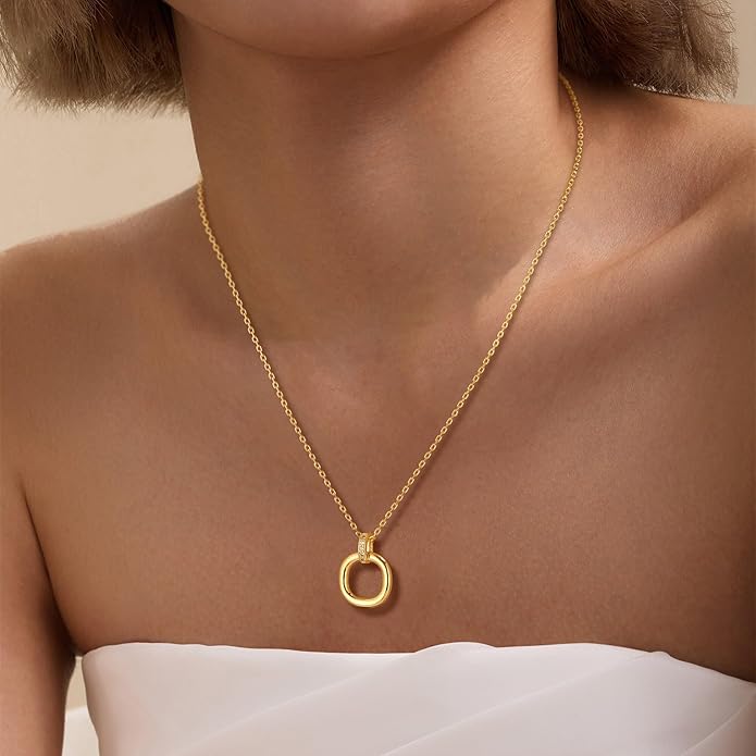Valloey Rover Dainty Gold Necklace for Women-14K Gold Plated Simple Pendant Circle Necklace Charm Statement Long Necklaces for Women Jewelry Gifts