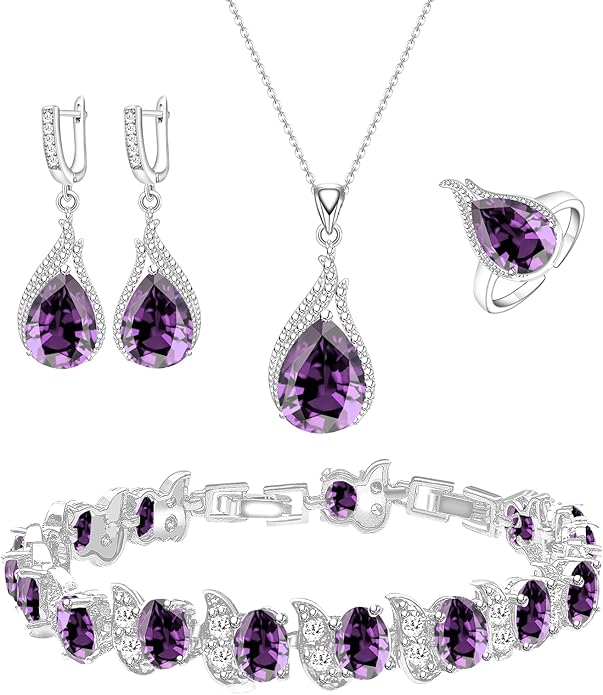 GZWHD Jewelry Set for Women CZ Earrings Necklace Ring Bracelet Set Prom Party Wedding Jewelry Gift for Mother Friend Wife
