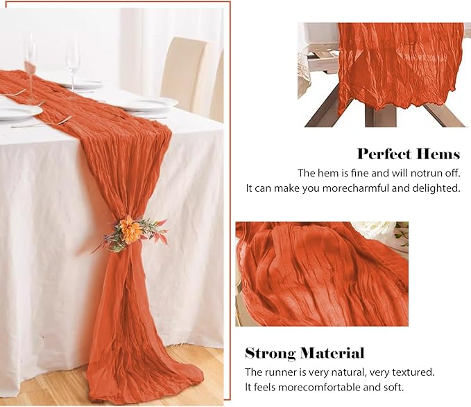 2 Pack 10 Ft Cheesecloth Table Runner Orange Gauze Long Table Runners Boho Gauze Cheese Cloth Table Runner Rustic Sheer Runner for Wedding Party Table Decor ( 35 x 120 Inch )