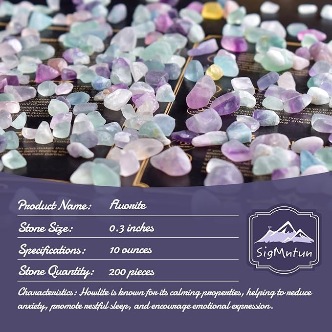 Polished Fluorite Crystal Chips 200 Pcs - 0.3" 10 oz Tumbled Stone Chips Crushed Sea Glass Stones Healing Reiki Crystal Jewelry Making Home Decoration