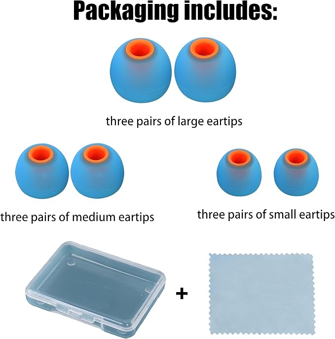 Silicone Earbud Replacement Tips for Most In-Ear Earbuds (Inner Hole 3.8-5.1mm) - 9 Pairs (S, M, L)