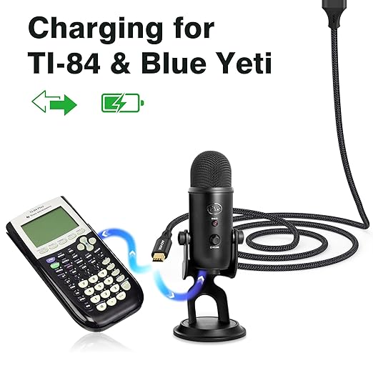 AGVEE 2 Pack 10ft Mini USB Cable, Braided Durable USB-A to Mini-B Charger Charging Cord for TI-84, Garmin GPS, Go-Pro Hero 4 3 2 HD, PS3 Controller, Canon Camera, Blue Yeti Microphone, Black