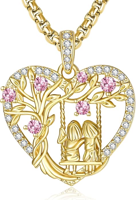 14K Gold Tree of Life Necklace for Sister Christmas Gifts from Sister,Heart Jewelry with Birthstone Pendant for Women Female Friendship Forever My Friend