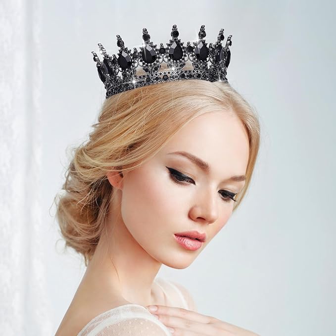 Queen Crown Rhinestone Wedding Crowns and Tiaras for Women Costume Party Hair Accessories Princess Birthday Crown Crystal Bridal Crown (Black & Crown)