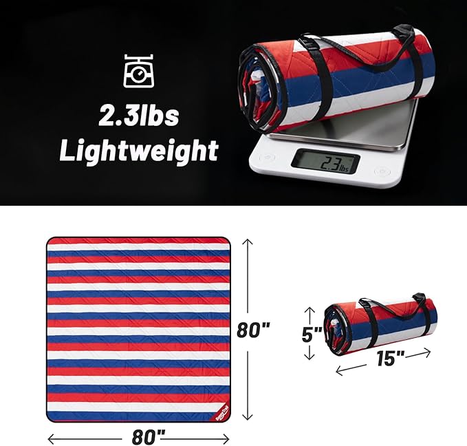 Picnic Blanket Waterproof 80"x80" – Extra Large Outdoor Blanket for Beach, Park, Grass, Lawn, Camping, Sandproof, Foldable & Portable Mat, Wedding Registry Gift for Family & Travel