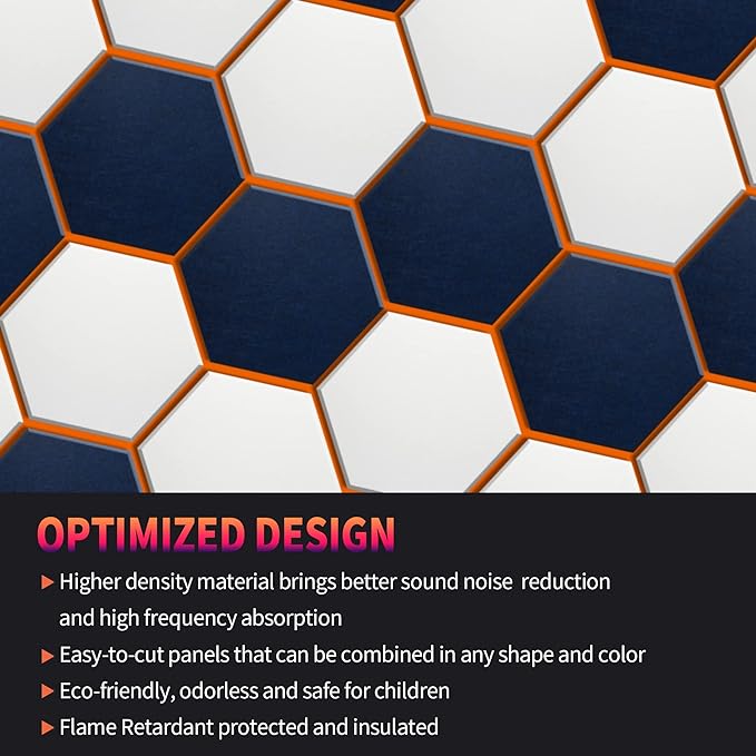 Mollywell Hexagon Acoustic Panels, High Density, Soundproofing, Decorative Noise Reduction Felt Wall Tiles for Ceilings, Home Office & Gaming Room (Black and White), 14x12x0.4 Inch