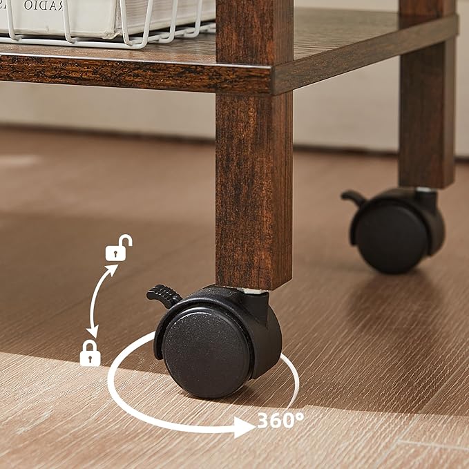 2 Tier Printer Stand with Storage,Under Desk Shelf Printer Table, Rolling Printer Cart for Office,Home,Brown