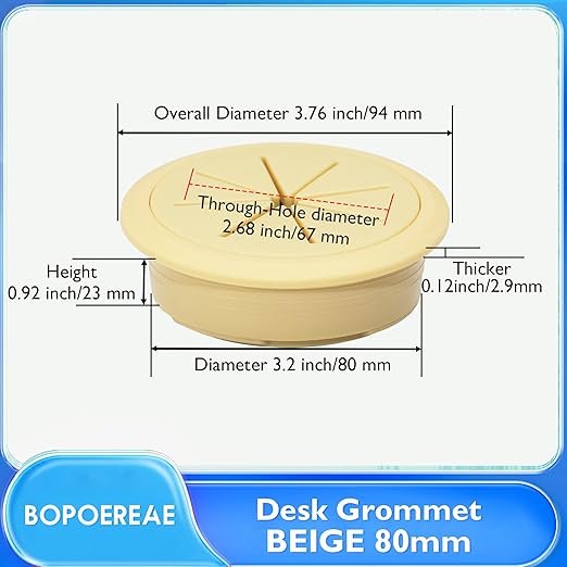 Desk Grommet 3-1/8" (80 mm), Desk Hole Cover for Cables Beige, Cable Grommet ABS Plastic, Desk Hole Grommet for Office and Home Table Cable, Detachable & Flexible Cable Cord Organizer-2 Pcs