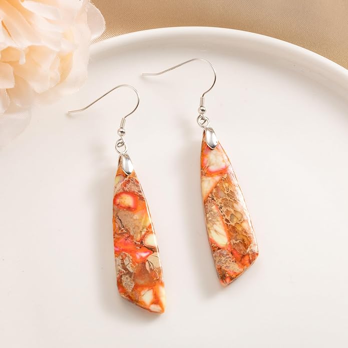 SELOVO Jasper Stone Earrings for Women Trendy Dangle Earrings Fishhook Drop Earrings
