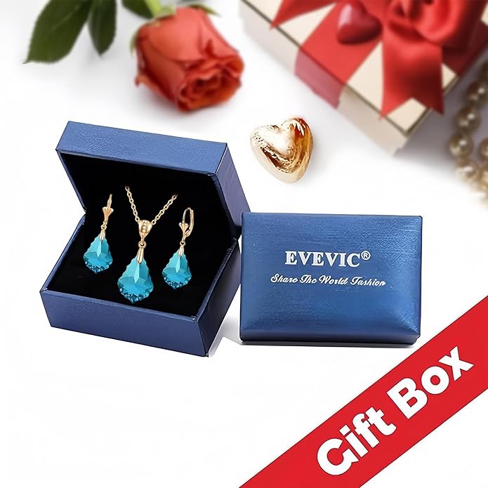 EVEVIC Austrian Crystals Baroque Pendant Necklace Earrings for Women 14K Gold Plated Hypoallergenic Leverback Drop Dangle Earrings Jewelry Set