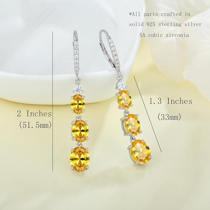 Women 925 Sterling Silver Birthstone 3-stone Leverback Drop Dangle Earrings 5A Cubic Zirconia Jewelry for Her
