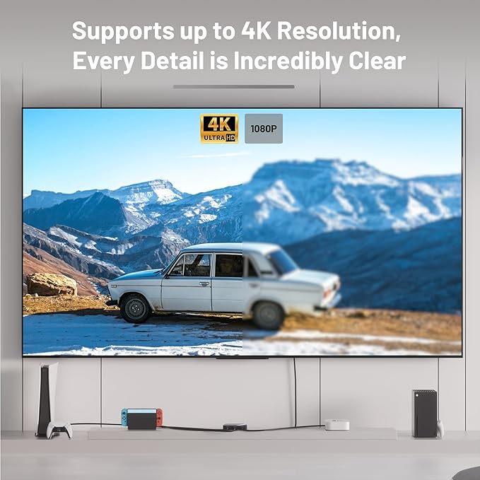 NEWCARE HDMI Switch 3 in 1 Out, 4K@60Hz HDMI 2.0 Switch with 2.6FT HDMI Cable, 3-Port HDMI Switcher Selector, Supports 4K 30Hz 3D 1080P HDCP2.2 for PS5 Xbox DVD Player Fire Stick PC, Grey