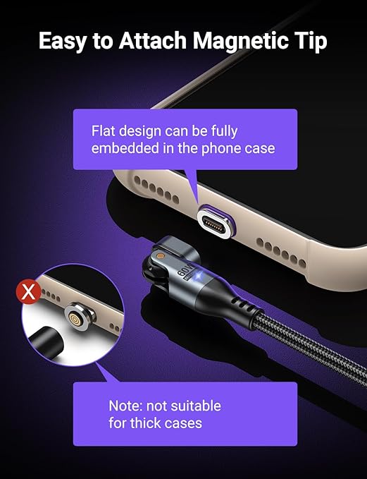 AUFU 16PIN USB C Magnetic Charging Cable (3Pack, 3.3/3.3/3.3ft), 180° Rotation Magnetic Charger Cable/Magnet USB C Cable/Magnet Phone Charger/Date USB Charging Cord for Phone/Tablet/Laptop