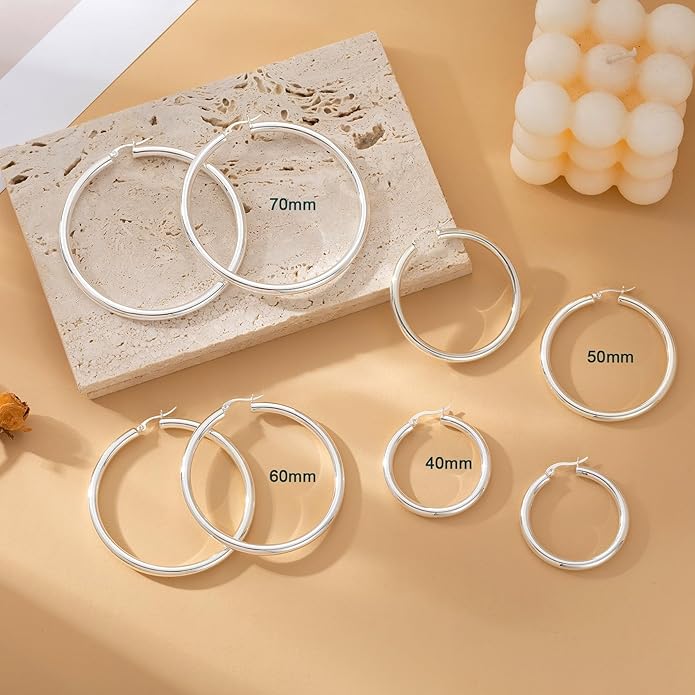 4mm Thick Gold Chunky Earrings Steling Silver Post Hoops Earrings For Women Hollow Tube Hoops Earrings Thick Gold Hoop Earrings Hypoallergenic Lightweight Gold Hoop Large Earrings 20/30/40/50/60MM