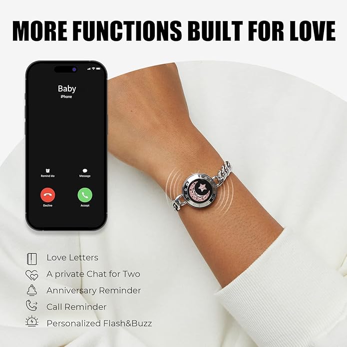 TOTWOO Long Distance Touch Bracelets for Couples, Smart Light & Vibration Love Jewelry, Long Distance Valentines Day Gifts for Him Her Women Men, One-to-One Bluetooth Pairing via App