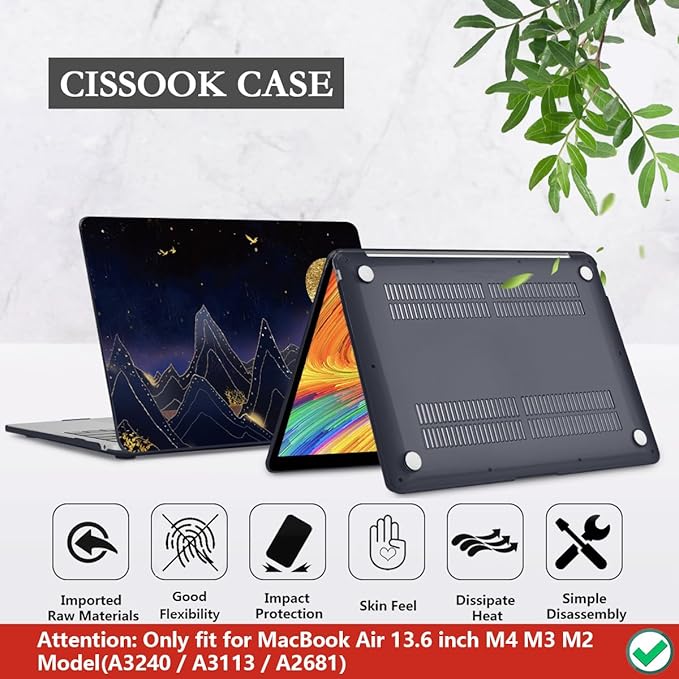 CISSOOK Compatible with MacBook Air 13.6 inch Case 2022 2024 2025 Release Model A2681 A3113 A3240, Plastic Hard Shell Case with Keyboard Cover for MacBook Air 13.6 M2 M3 M4, Gold Moon