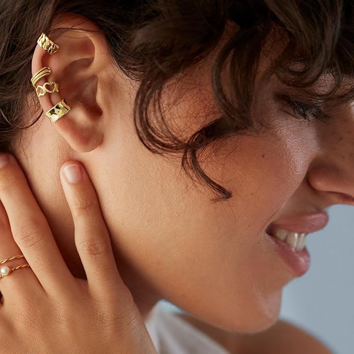CHIC & ARTSY 925 Sterling Silver Ear Cuffs for Women, Non Piercing Clip On Cartilage Cuffs, Adjustable Fake Conch & Helix Earrings, Gold Plated & Oxidized Various Styles