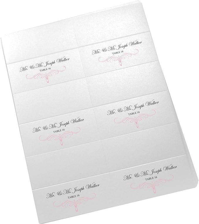 Decadent Flourish Printable Place Cards, Pink (Choose Color), Set of 150 (25 Sheets), Laser & Inkjet Printers - Wedding, Party, Dinner, and Special Events - Made in the USA