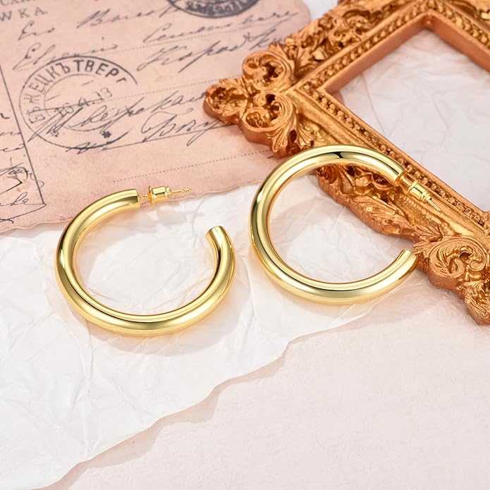 Gold Earrings for Women Girls,14K Gold Plated Hoop Earrings with 925 Sterling Silver Post Cubic Zirconia Stud Earring Huggie Hoops Earrings