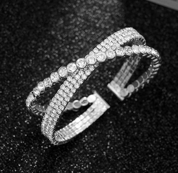 Rhinestone Bracelet Multilayer Cuff Bracelet Sparkling Crystal Layered Bridal Bracelets for Women